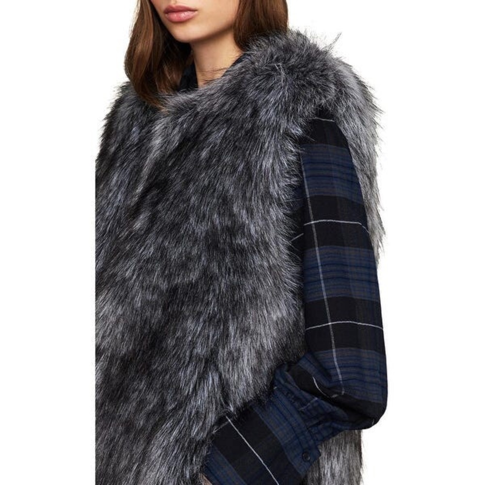 BCBG MAXAZRIA “Makenzie” Grey Faux Fur Long Vest